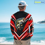 Largemouth Bass Fishing Long Sleeve Shirt Custom Red Black Fish Performance Jersey