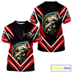Largemouth Bass Fishing Short Sleeve Shirt Custom Red Black Fish Performance Jersey