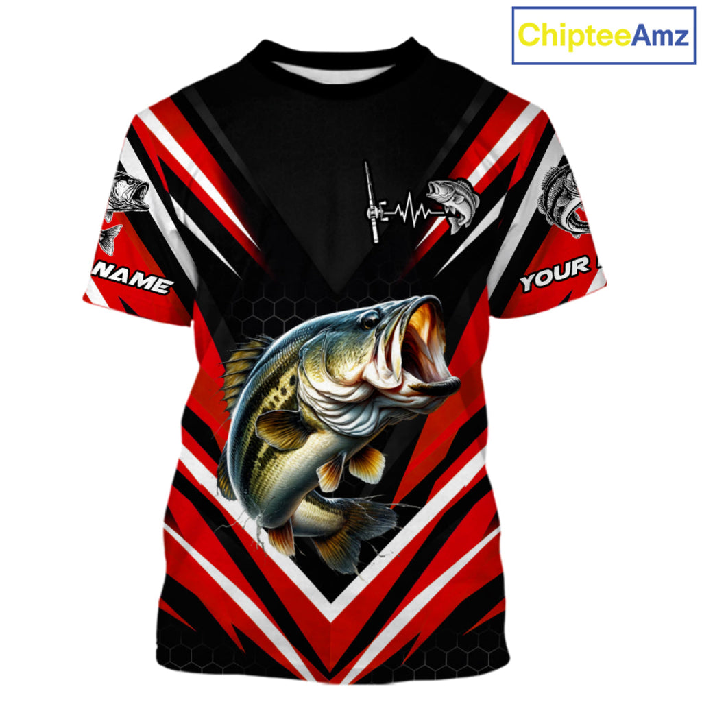 Largemouth Bass Fishing Short Sleeve Shirt Custom Red Black Fish Performance Jersey
