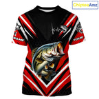 Largemouth Bass Fishing Short Sleeve Shirt Custom Red Black Fish Performance Jersey