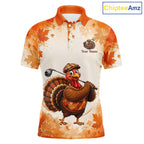 Thanksgiving Turkey Golf Polo Shirt Custom Name, Personalized Autumn Golf Team Polo