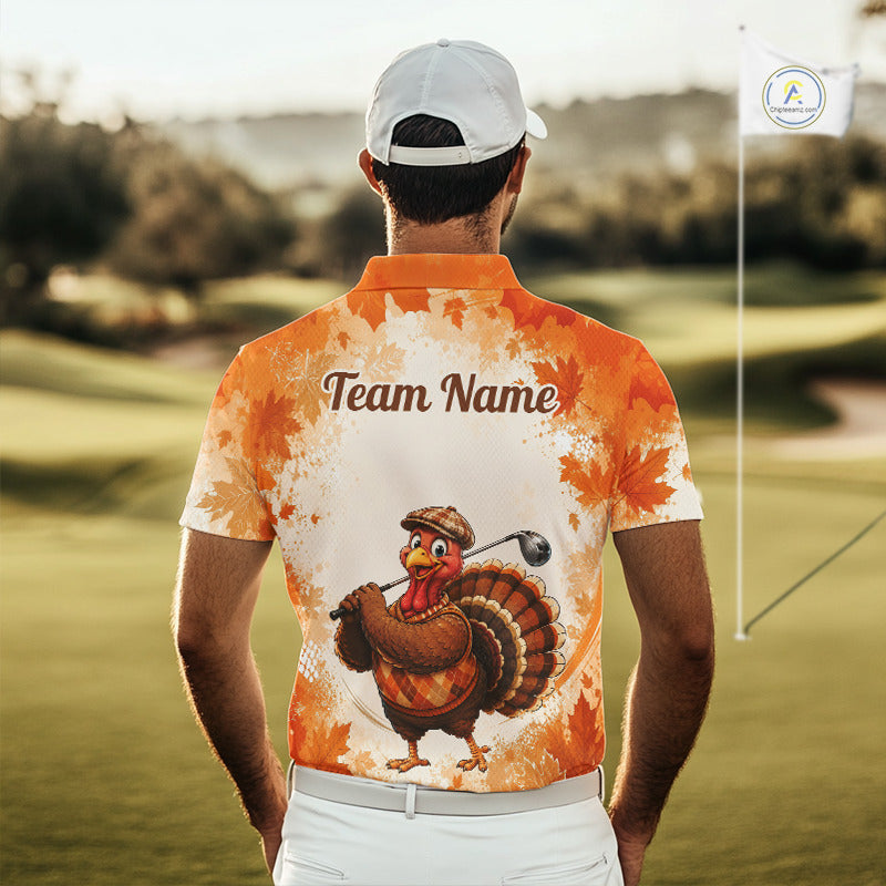 Thanksgiving Turkey Golf Polo Shirt Custom Name, Personalized Autumn Golf Team Polo