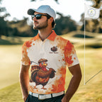 Thanksgiving Turkey Golf Polo Shirt Custom Name, Personalized Autumn Golf Team Polo