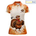 Thanksgiving Turkey Golf Polo Shirt Custom Name, Personalized Autumn Golf Team Polo