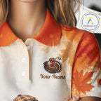 Thanksgiving Turkey Golf Polo Shirt Custom Name, Personalized Autumn Golf Team Polo