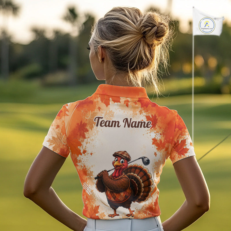 Thanksgiving Turkey Golf Polo Shirt Custom Name, Personalized Autumn Golf Team Polo