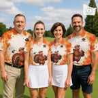 Thanksgiving Turkey Golf Polo Shirt Custom Name, Personalized Autumn Golf Team Polo