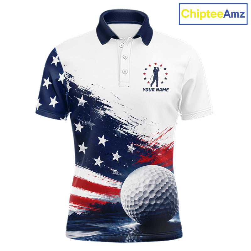 's Patriotic Golf Polo Shirt – USA Flag Golf Apparel, Red White Blue Performance Polo