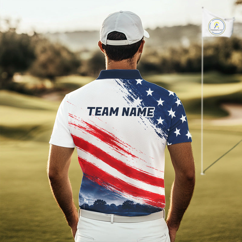 's Patriotic Golf Polo Shirt – USA Flag Golf Apparel, Red White Blue Performance Polo