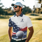 's Patriotic Golf Polo Shirt – USA Flag Golf Apparel, Red White Blue Performance Polo