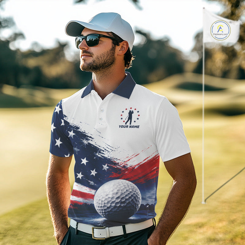 's Patriotic Golf Polo Shirt – USA Flag Golf Apparel, Red White Blue Performance Polo