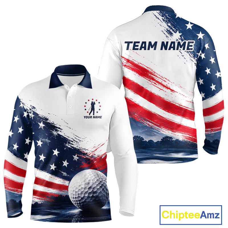 's Patriotic Golf Polo Shirt – USA Flag Golf Apparel, Red White Blue Performance Polo
