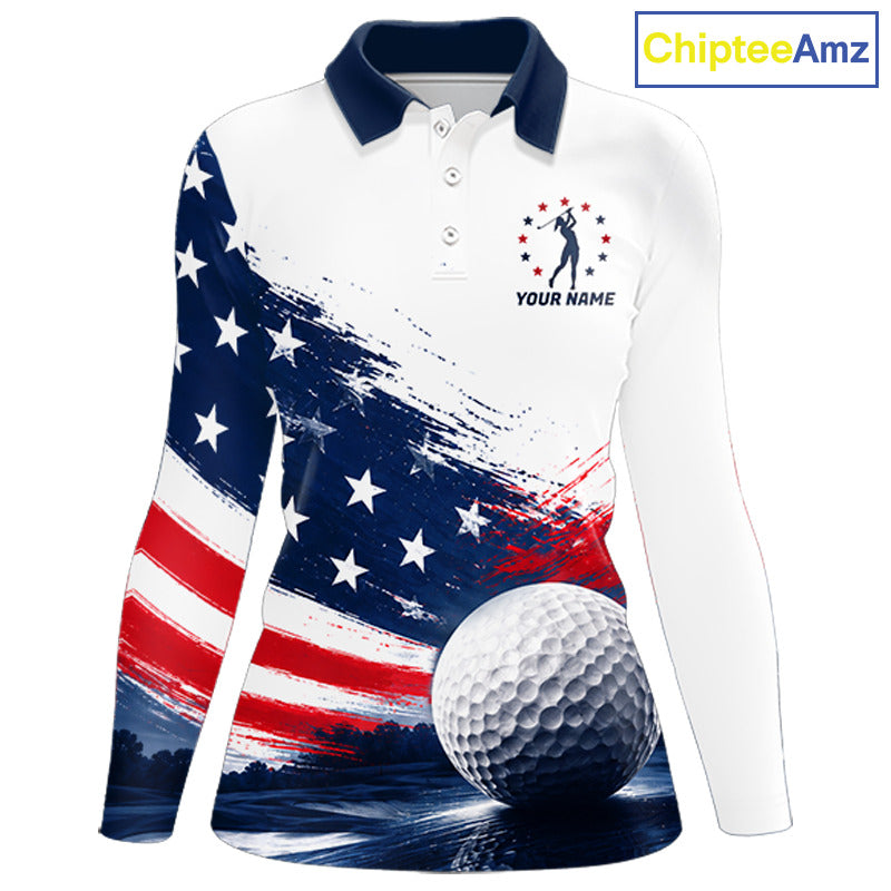 's Patriotic Golf Polo Shirt – USA Flag Golf Apparel, Red White Blue Performance Polo