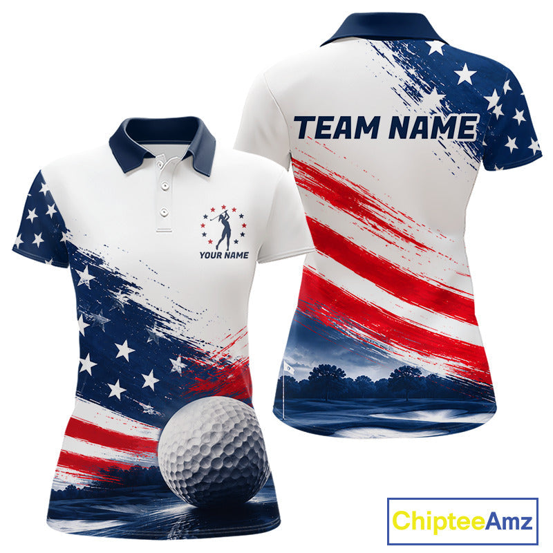 's Patriotic Golf Polo Shirt – USA Flag Golf Apparel, Red White Blue Performance Polo