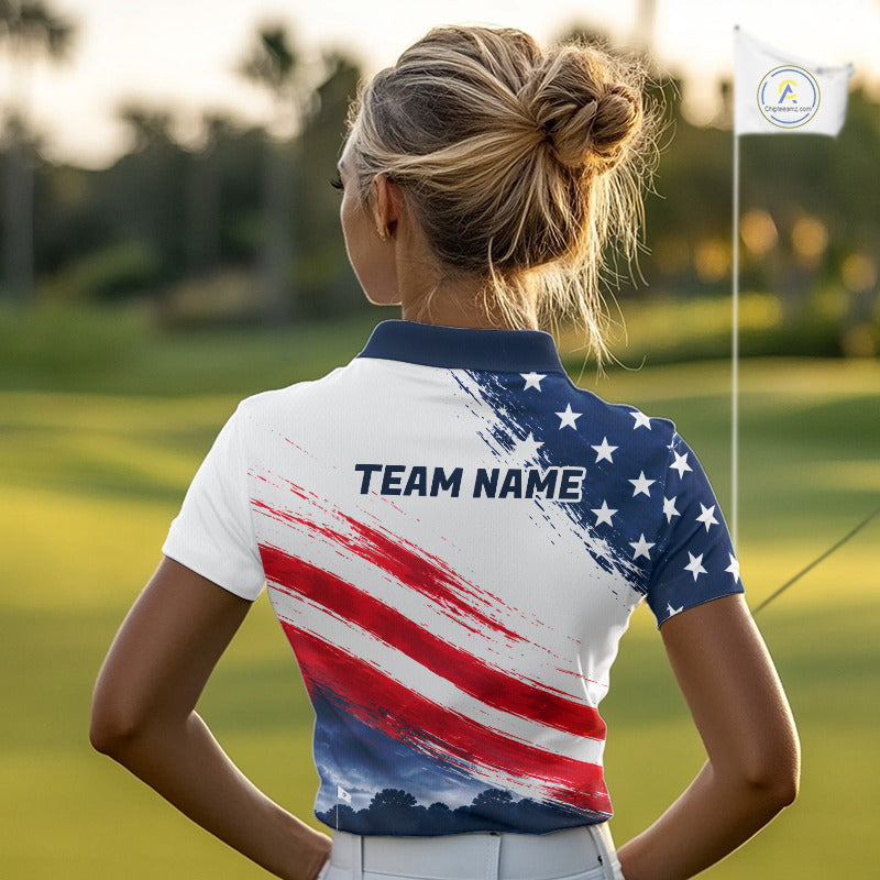 's Patriotic Golf Polo Shirt – USA Flag Golf Apparel, Red White Blue Performance Polo