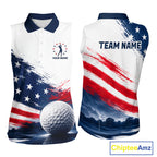 's Sleeveless Patriotic Golf Polo Shirt – USA Flag Golf Apparel, Red White Blue Performance Polo