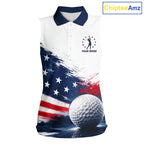 's Sleeveless Patriotic Golf Polo Shirt – USA Flag Golf Apparel, Red White Blue Performance Polo
