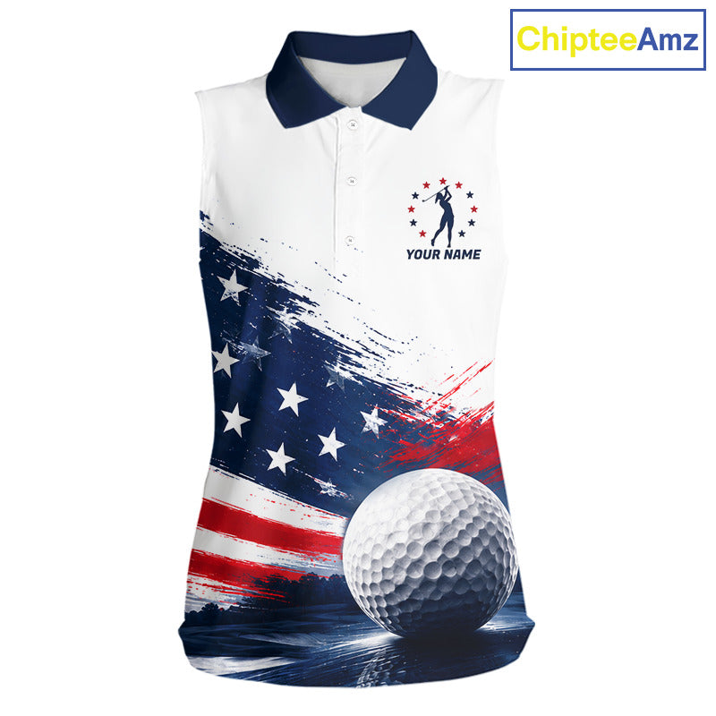 's Sleeveless Patriotic Golf Polo Shirt – USA Flag Golf Apparel, Red White Blue Performance Polo