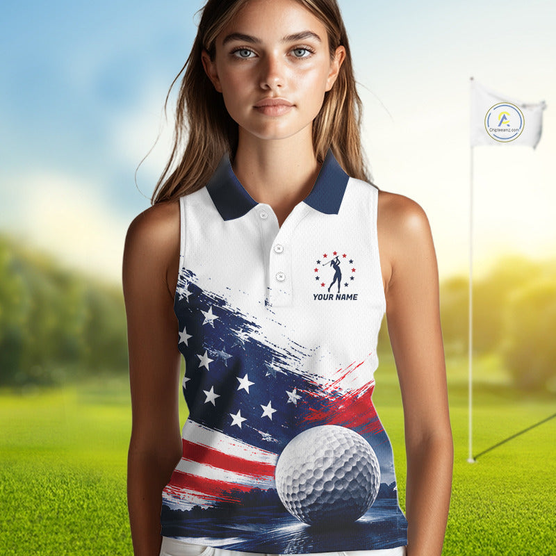's Sleeveless Patriotic Golf Polo Shirt – USA Flag Golf Apparel, Red White Blue Performance Polo