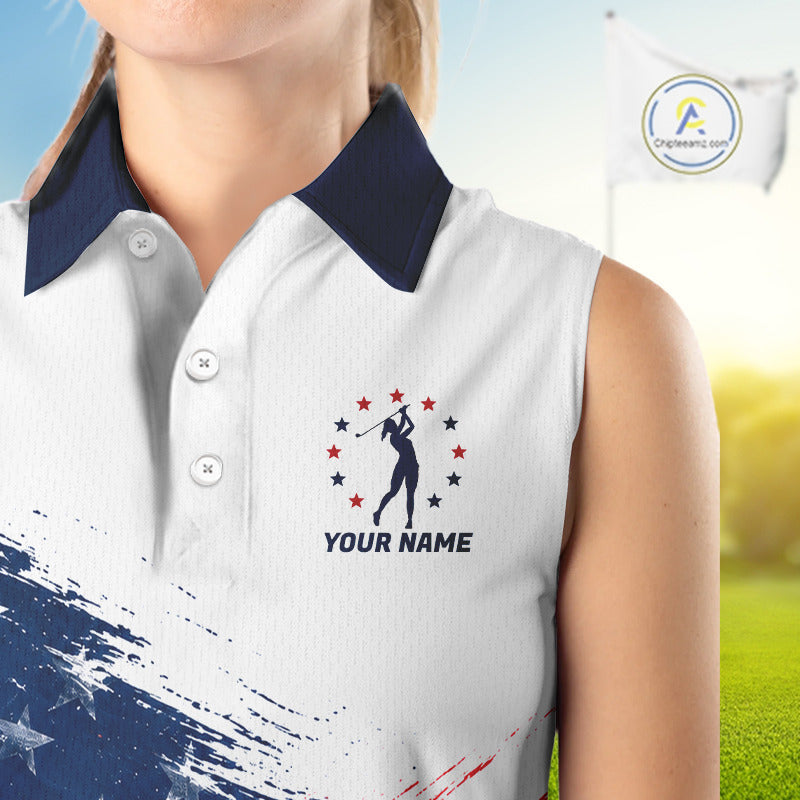 's Sleeveless Patriotic Golf Polo Shirt – USA Flag Golf Apparel, Red White Blue Performance Polo