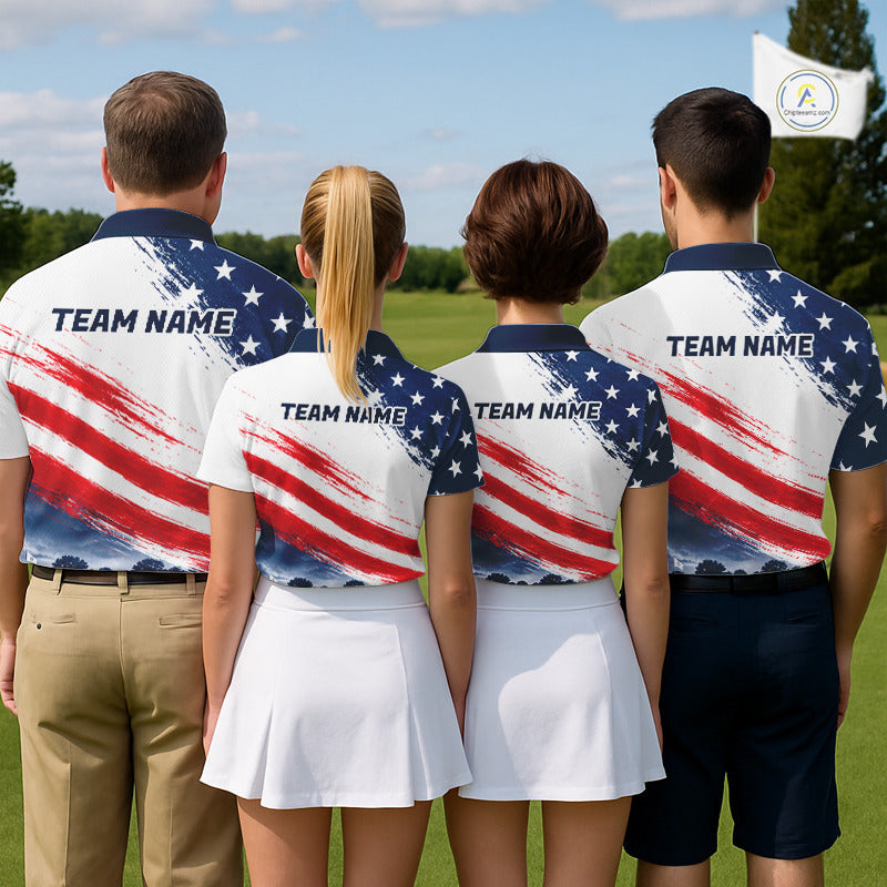 's Patriotic Golf Polo Shirt – USA Flag Golf Apparel, Red White Blue Performance Polo