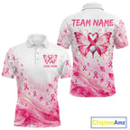 Breast Cancer Awareness Butterfly Golf Polo Shirt Custom Pink Ribbon Team Jersey