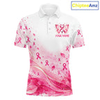 Breast Cancer Awareness Butterfly Golf Polo Shirt Custom Pink Ribbon Team Jersey