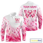Breast Cancer Awareness Butterfly Golf Polo Shirt Custom Pink Ribbon Team Jersey