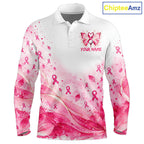 Breast Cancer Awareness Butterfly Golf Polo Shirt Custom Pink Ribbon Team Jersey