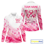Breast Cancer Awareness Butterfly Golf Polo Shirt Custom Pink Ribbon Team Jersey