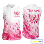 Breast Cancer Awareness Butterfly Sleeveless Golf Polo Shirt Custom Pink Ribbon Team Jersey