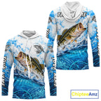 Blue Ocean Water Bass Hooded Fishing Shirt Custom Outdoor Sports Performance Jersey