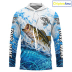 Blue Ocean Water Bass Hooded Fishing Shirt Custom Outdoor Sports Performance Jersey
