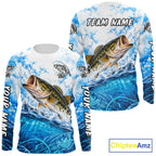 Blue Ocean Water Bass Fishing Shirt Long Sleeve Custom Outdoor Sports Performance Jersey