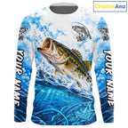 Blue Ocean Water Bass Fishing Shirt Long Sleeve Custom Outdoor Sports Performance Jersey