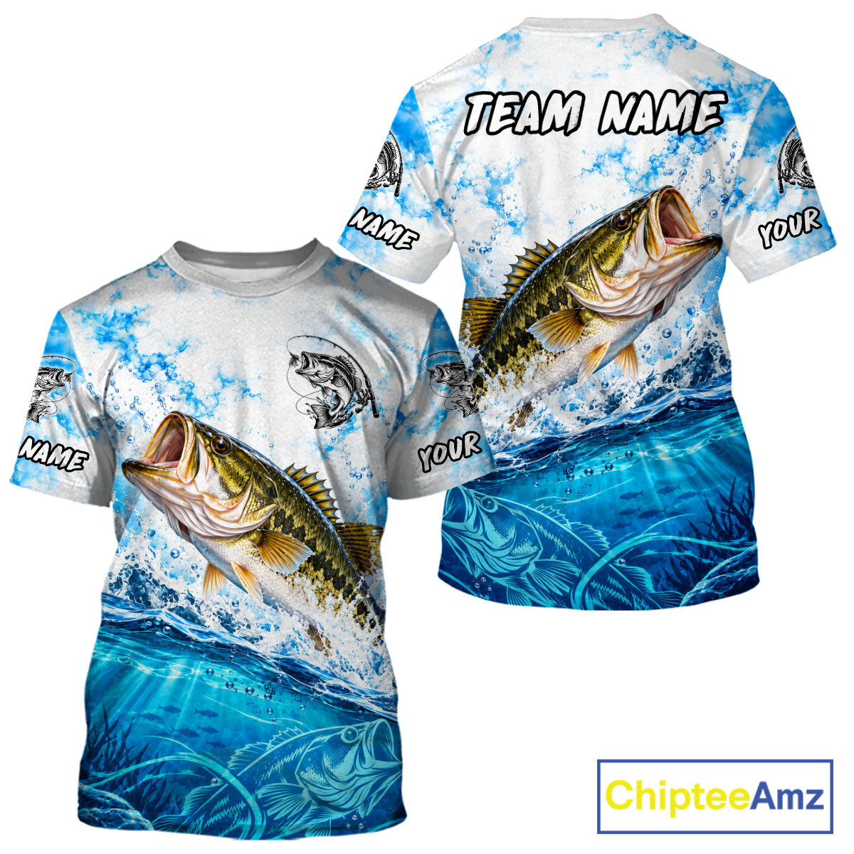 Blue Ocean Water Bass Fishing Shirt Short Sleeve Custom Outdoor Sports Performance Jersey