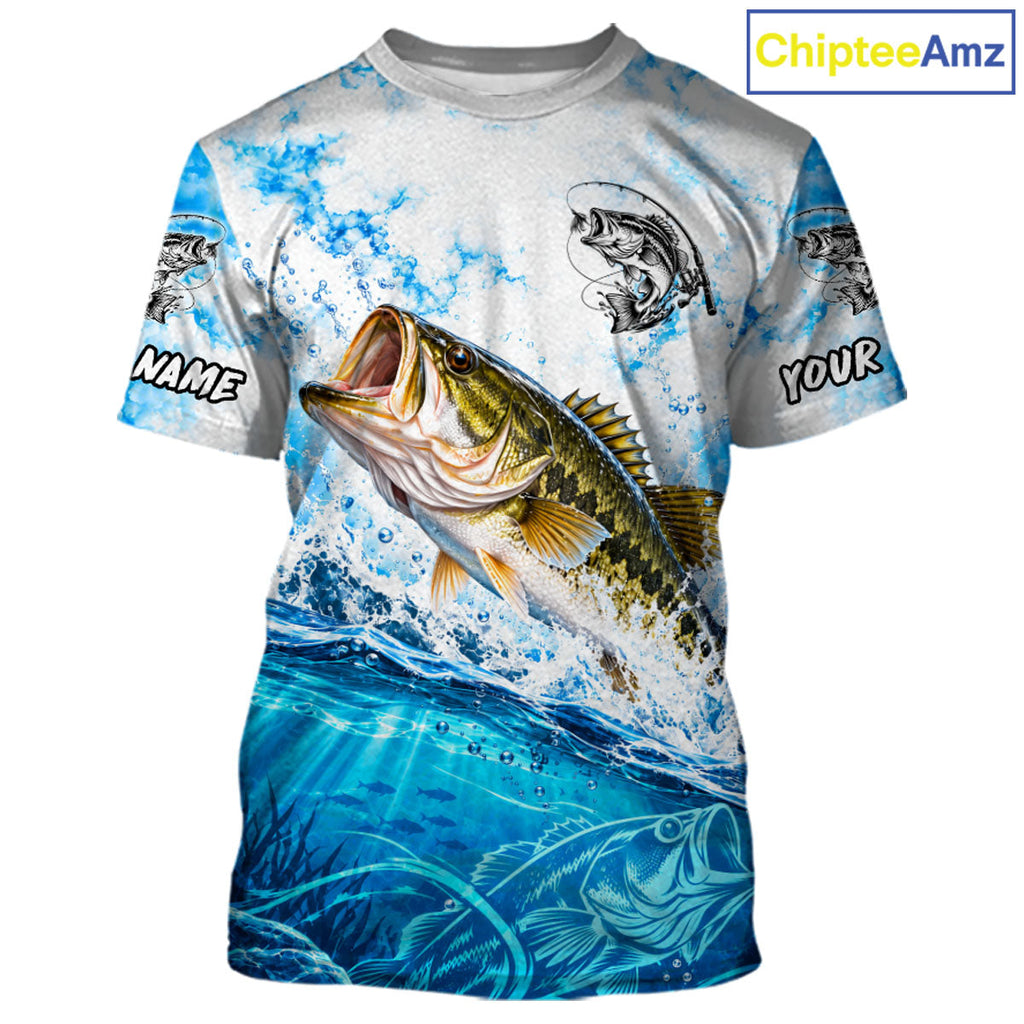 Blue Ocean Water Bass Fishing Shirt Short Sleeve Custom Outdoor Sports Performance Jersey