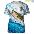 Blue Ocean Water Bass Fishing Shirt Short Sleeve Custom Outdoor Sports Performance Jersey