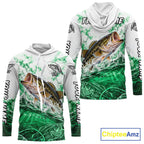 Green Ocean Water Bass Hooded Fishing Shirt Custom Outdoor Sports Performance Jersey