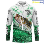 Green Ocean Water Bass Hooded Fishing Shirt Custom Outdoor Sports Performance Jersey