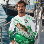 Green Ocean Water Bass Fishing Shirt Long Sleeve Custom Outdoor Sports Performance Jersey