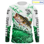Green Ocean Water Bass Fishing Shirt Long Sleeve Custom Outdoor Sports Performance Jersey