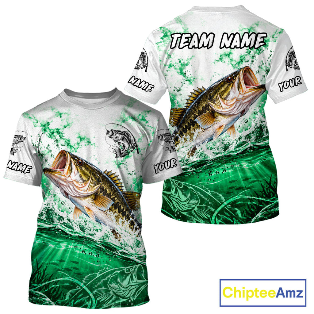 Green Ocean Water Bass Fishing Shirt Short Sleeve Custom Outdoor Sports Performance Jersey