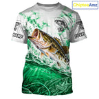 Green Ocean Water Bass Fishing Shirt Short Sleeve Custom Outdoor Sports Performance Jersey
