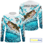 Turquoise Ocean Water Bass Fishing Shirt Custom Outdoor Sports Performance Jersey