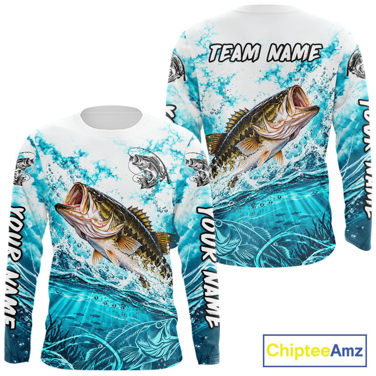 Turquoise Ocean Water Bass Fishing Shirt Custom Outdoor Sports Performance Jersey