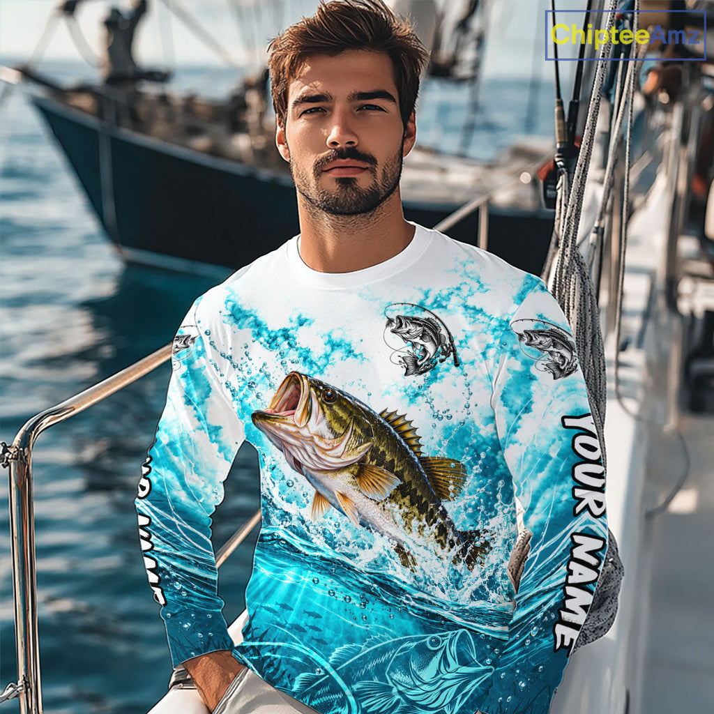 Turquoise Ocean Water Bass Fishing Shirt Custom Outdoor Sports Performance Jersey