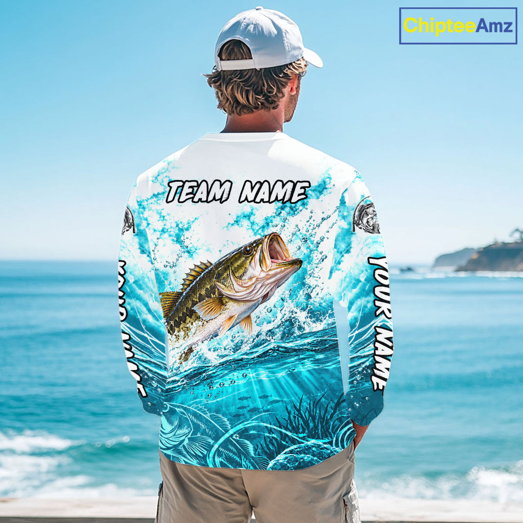 Turquoise Ocean Water Bass Fishing Shirt Custom Outdoor Sports Performance Jersey