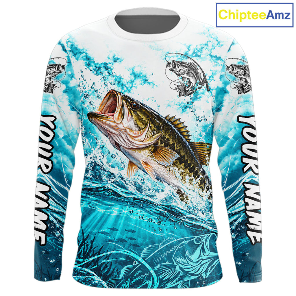 Turquoise Ocean Water Bass Fishing Shirt Custom Outdoor Sports Performance Jersey