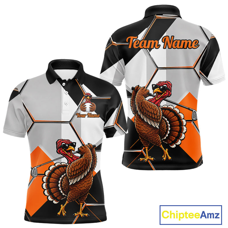 Personalized Thanksgiving Golf Shirt, Funny Team Golf Apparel, Custom Turkey Golf Polo Shirt